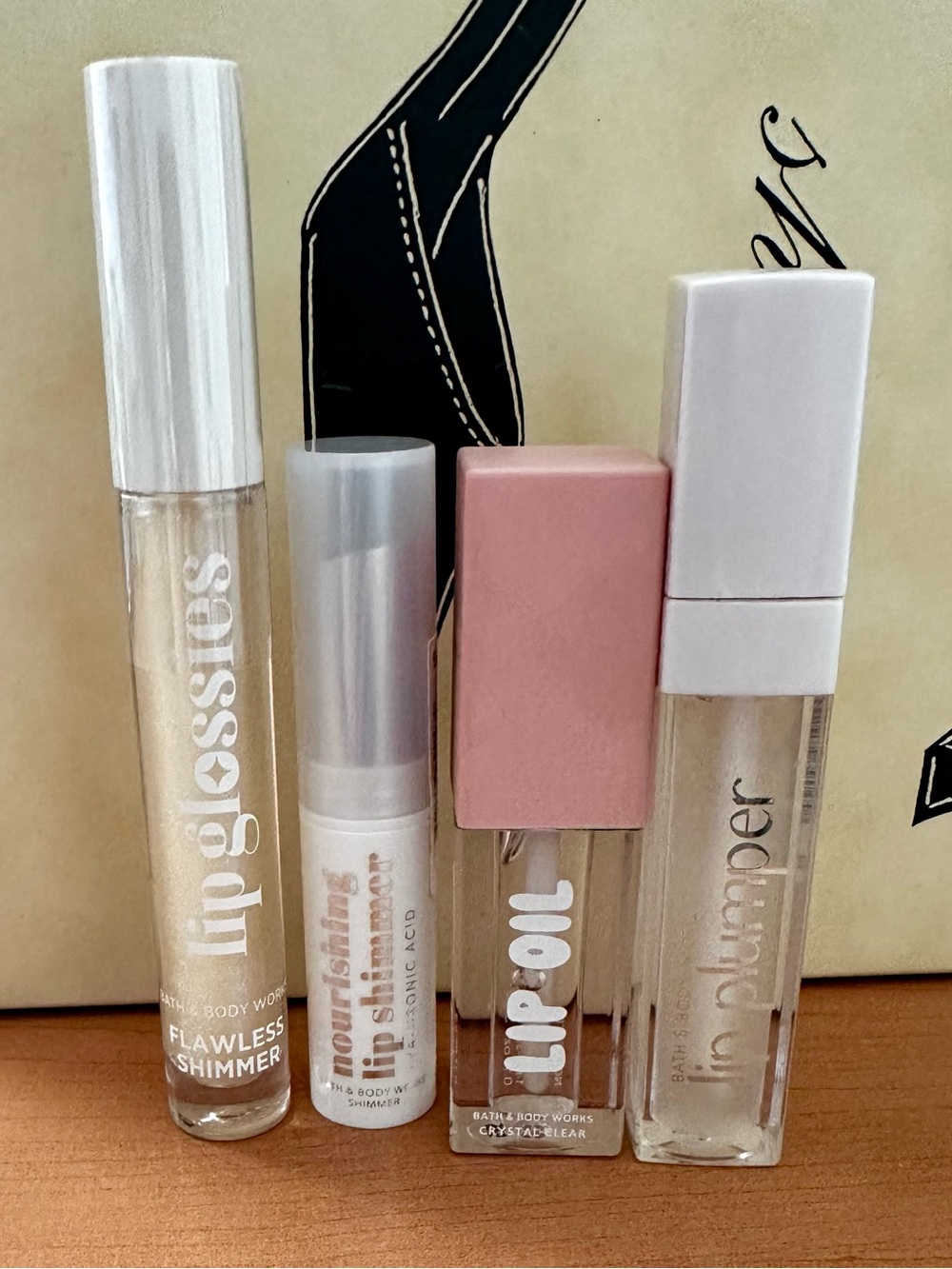Bath & Body Works Clear Shimmer Lip Gloss Set -Gloss, Shimmer, Oil & Plumper